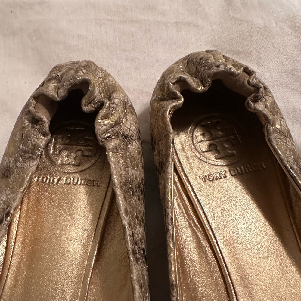 Tory Burch Gold Python Ballet Flats - Picture 6 of 7
